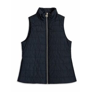 Michael Michael Kors Womens Black Quilted Puffer Vest Gold MK Logo Zip XS